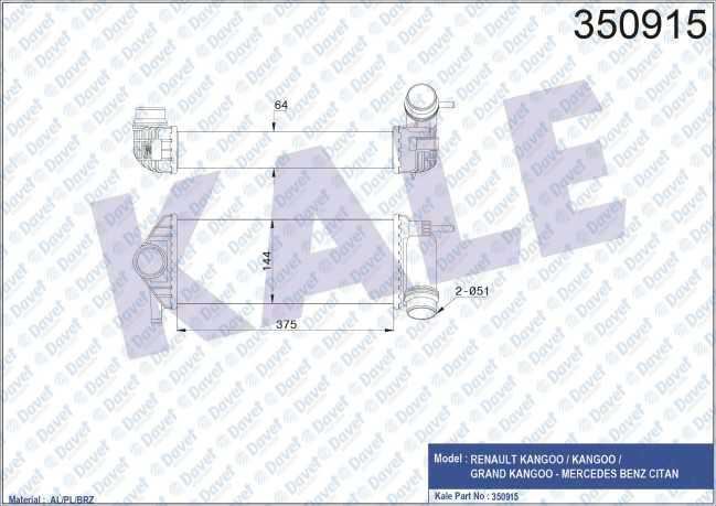 KALE 350915 Turbo Radyatoru Intercooler Renault Kangoo / Kangoo / Grand Kangoo - Mercedes